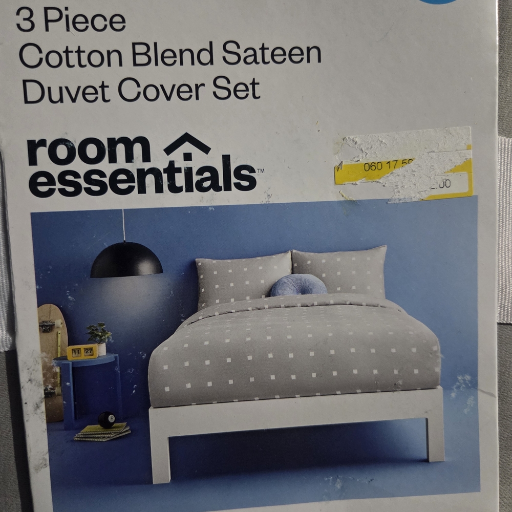 Room Essentials Gray Cotton Blend Sateen Duvet Cover Set